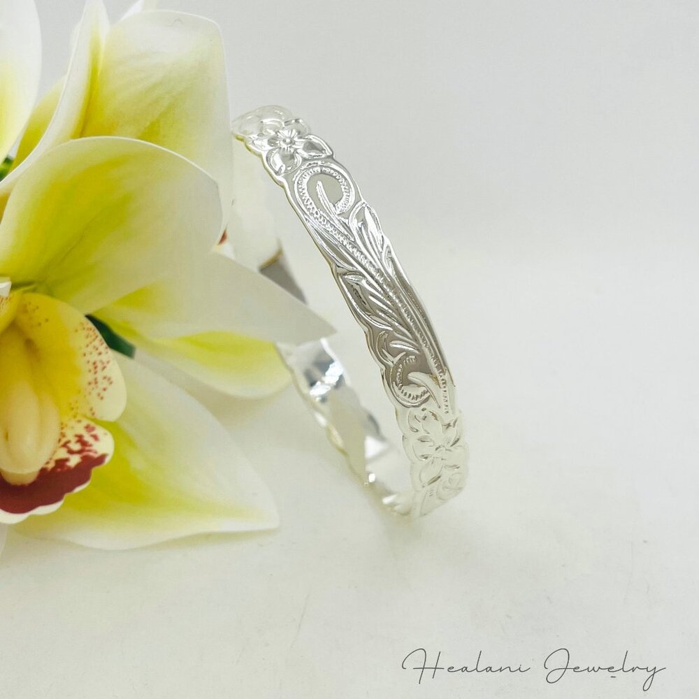 10mm Silver Traditional Hawaiian Heirloom Bangle Bracelet